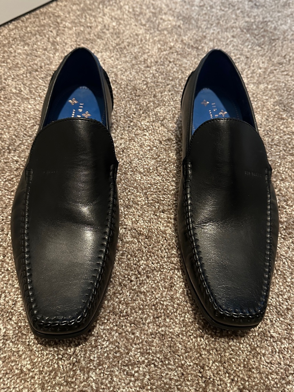 Ted Baker Men's Black Leather Slip-On Loafers with Blue Lining